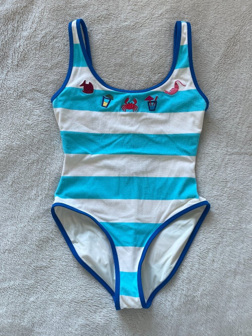 Solid & Striped | Blue white striped "Hailey" embroidered onepiece swimsuit Sz S